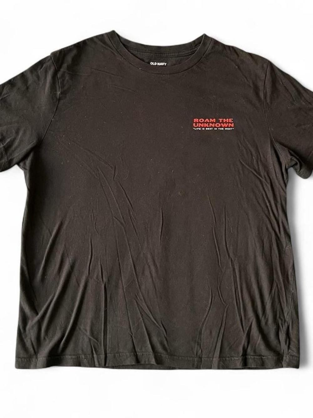 Old Navy Black Short-Sleeve Tee with Red Chest Graphic